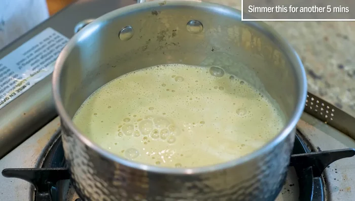 Simmer the oyster puree for 5 minutes.