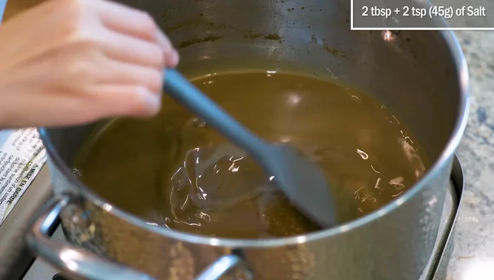 Return to the stove and add salt (2 tbsp + 2 tsp), dark soy sauce (1 ½ tbsp), and cornstarch slurry (in batches) to adjust consistency and seasoning. Simmer until thickened.