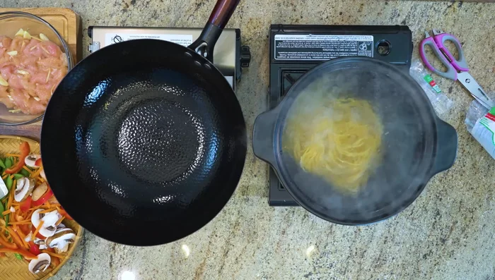 Cook noodles until 80% done.