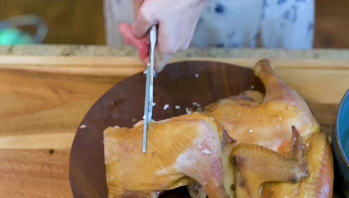 Prepare cured chicken: Cut into pieces.