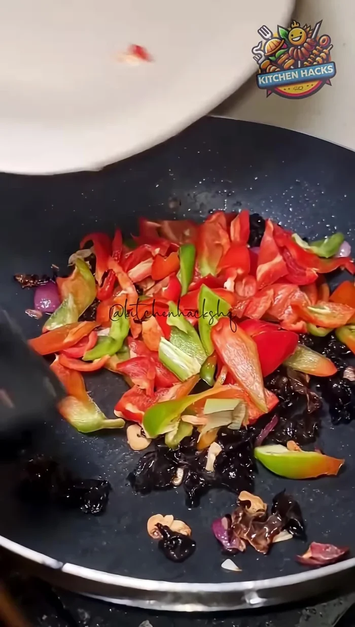 Add green and red bell peppers.