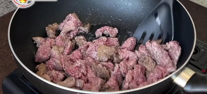 Pan-fry the beef: Heat oil in a frying pan over moderate heat. Add the marinated beef and pan-fry for 6-7 minutes, stirring occasionally, until browned.
